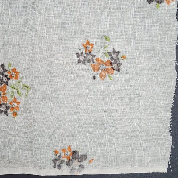 Cotton and Linen Floral Fabric Orange and Brown Flowers 1yrd 27" 44" Wide - Picture 2 of 5